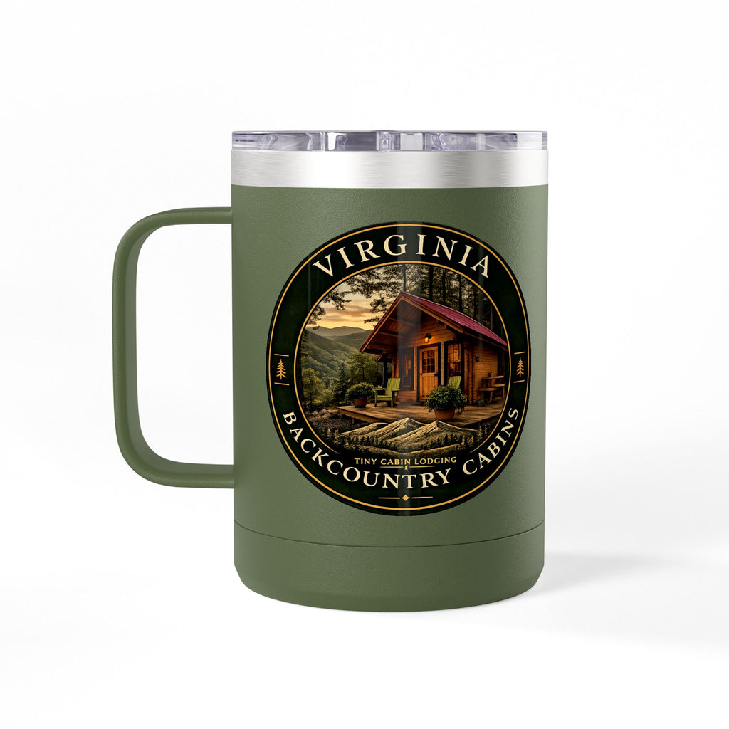 Virginia Backcountry Cabin Travel Mug — 15oz Insulated Coffee Tumbler