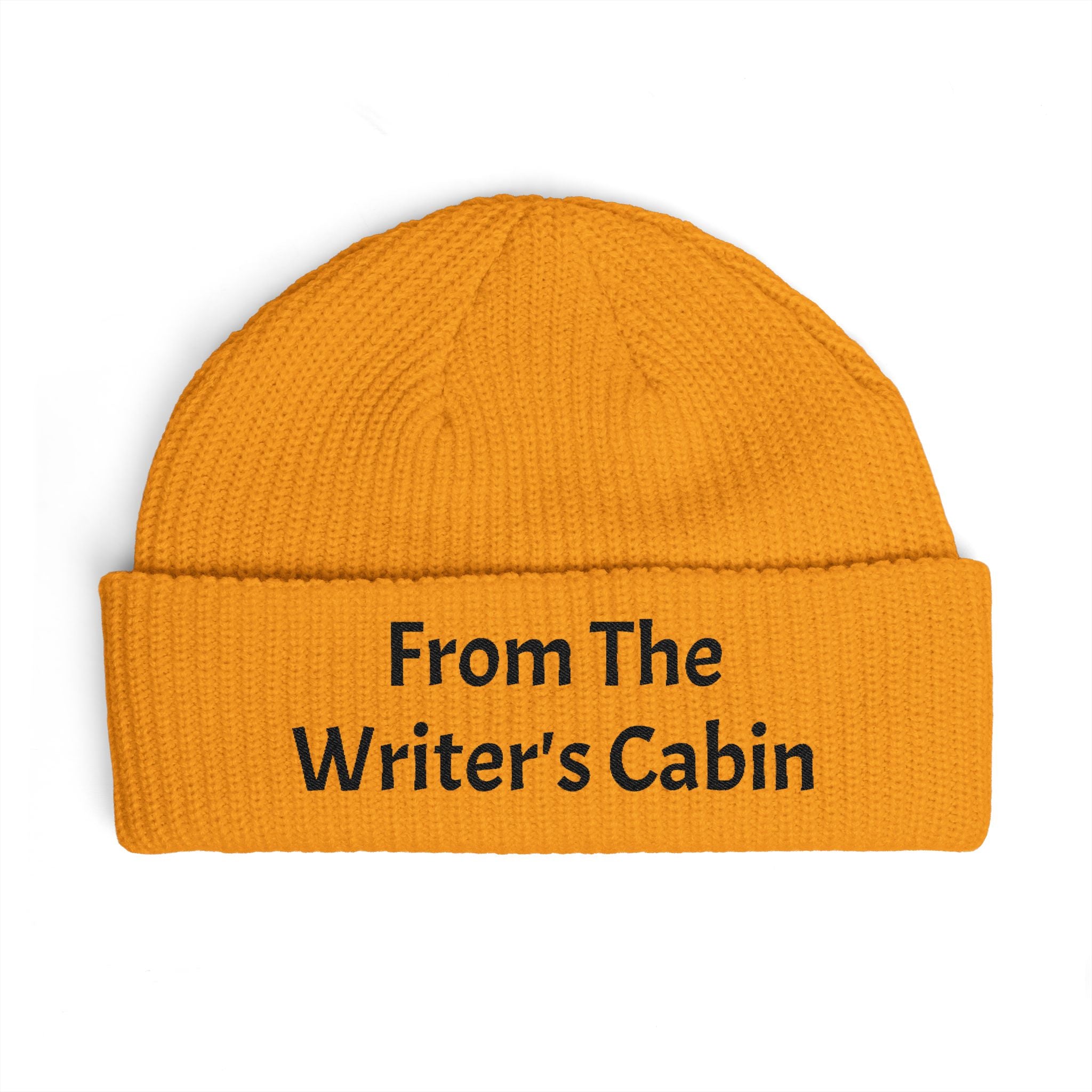 Cuff Beanie — "From the Writer's Cabin" Embroidered Knit Hat