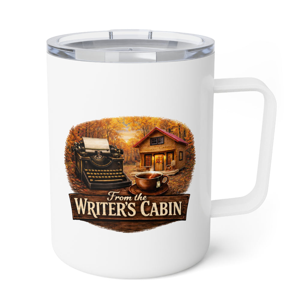 From the Writer's Cabin 10oz Insulated Coffee Mug — Cozy Cabin Typewriter Design