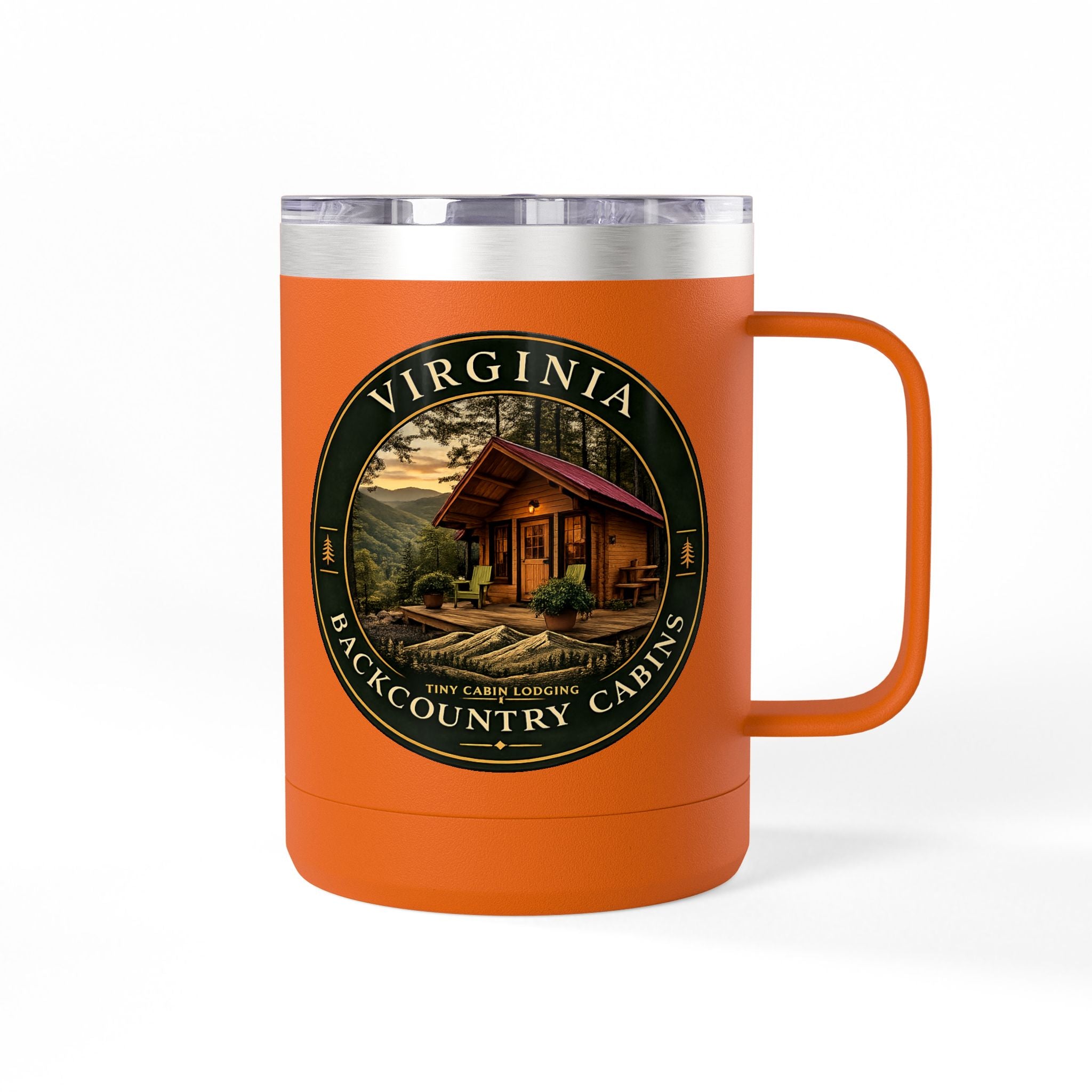 Virginia Backcountry Cabin Travel Mug — 15oz Insulated Coffee Tumbler