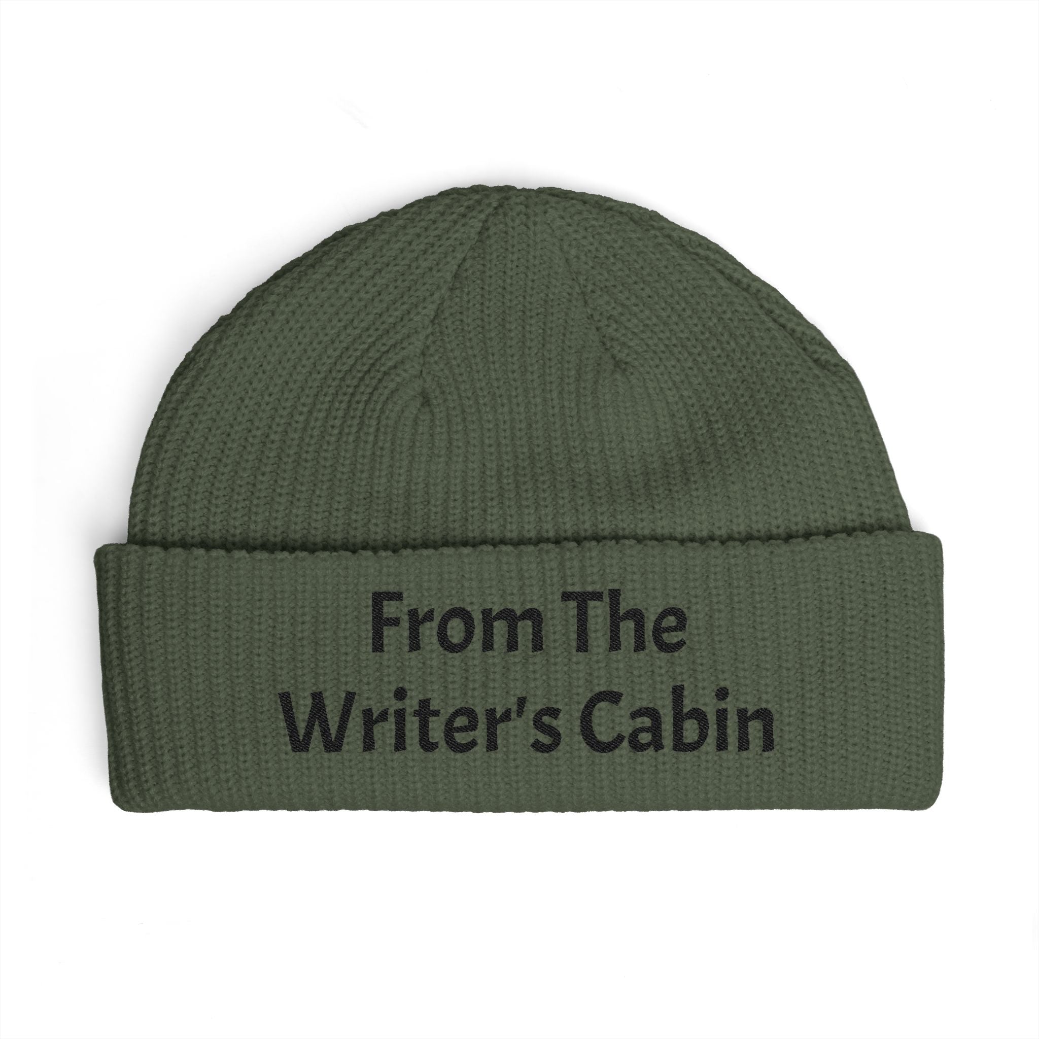 Cuff Beanie — "From the Writer's Cabin" Embroidered Knit Hat